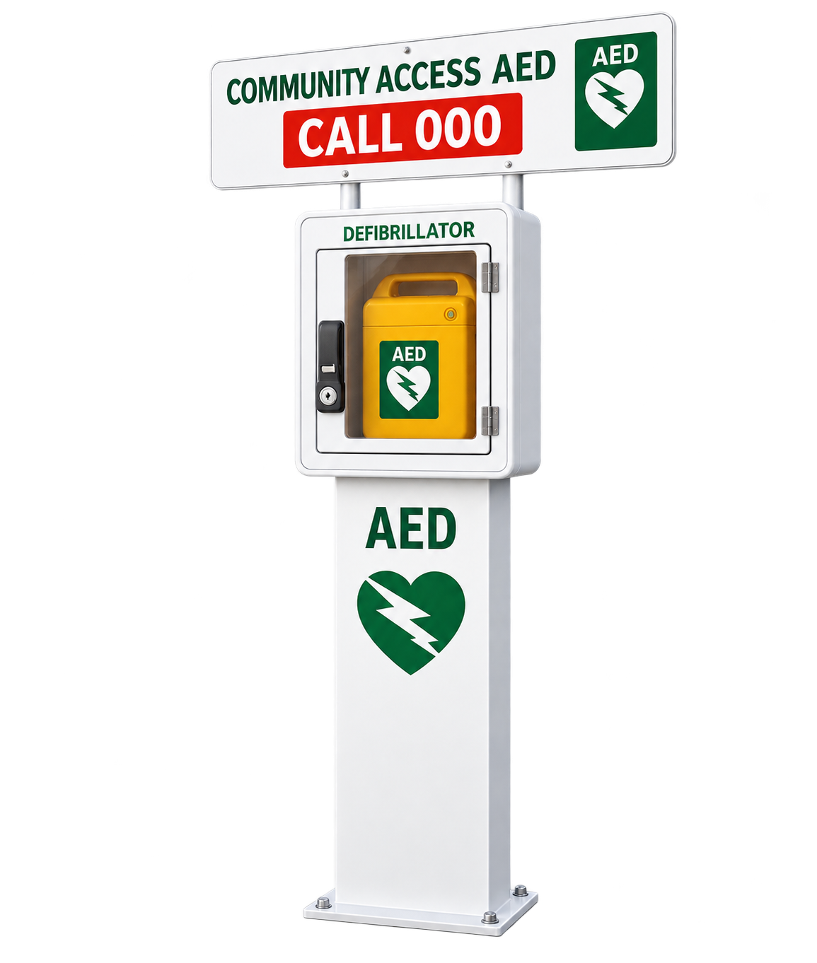 Illustration of the CDP AED cabinet and stand